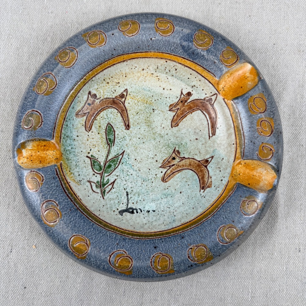 Vintage Pezzo Unico Italy Large MCM Deer Ashtray Hand Painted Art Pottery